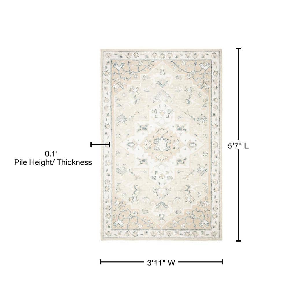 Beige and Ivory Hand-Tufted Wool Area Rug, 4' x 6'