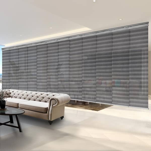 EMOH Shadow Stripe 140 in. x 260 in. W x 94 in. L Adjustable 12Panel SatinNickel Double Rail Panel Track with 23.5 in. Slates