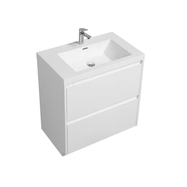 MT 35.4 in. W x 19.6 in. D Single Sink Freestanding Bath Vanity in White with White Resin Vanity Top