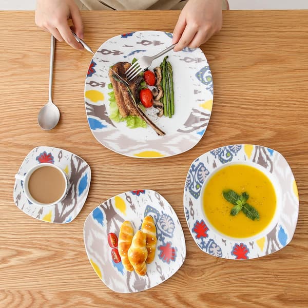 VEWEET, Series Annie, Porcelain Dinnerware Sets for 6, White Dish Set with  Pink Floral, 30 PCS Dinner Sets Including Dinner Plates, Dessert Plates