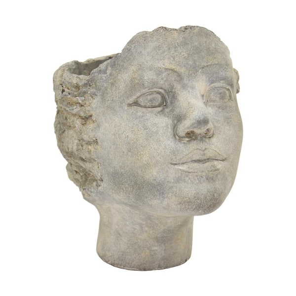 THREE HANDS 6 in. L x 8 in. W x 8 in. H Gray Terracotta Head Planter