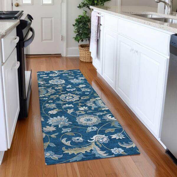 Mayfield Premium Machine Washable Abstract AMF1006 Navy 2 ft. 3 in. x 7 ft. 6 in. Runner Rug