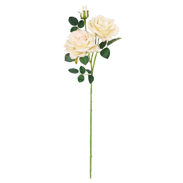 LIVING LUXURY 32 in. Champagne Ivory Artificial Velvet Elegant Rose Flower Stem Spray (Set of 2)