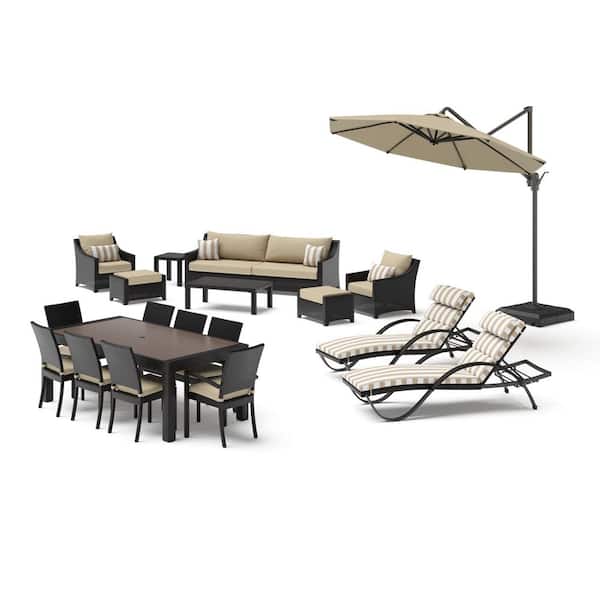 RST BRANDS Deco Estate 20-Piece Wicker Patio Conversation Set with Sunbrella Maxim Beige Cushions