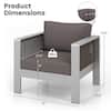 Product dimensions diagram for the aluminum armchair.