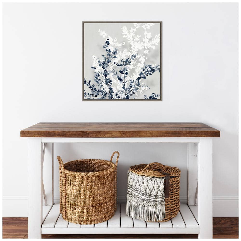 22" x 22" Blue and White Abstract Botanic-Inspired Framed Canvas Wall Art