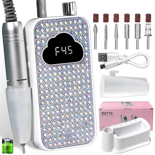 45000 RPM White Gradient Color Portable Nail Drill Machine Plug-in Nail Polisher for Home Nail Salon Gel Nail Polishing