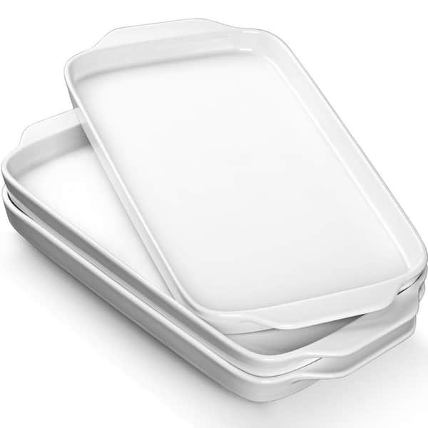 16 in. x 9 in. White Ceramic Rectangular Platter (Set of 3) for Entertaining and Serving Food, Healthy and Safty