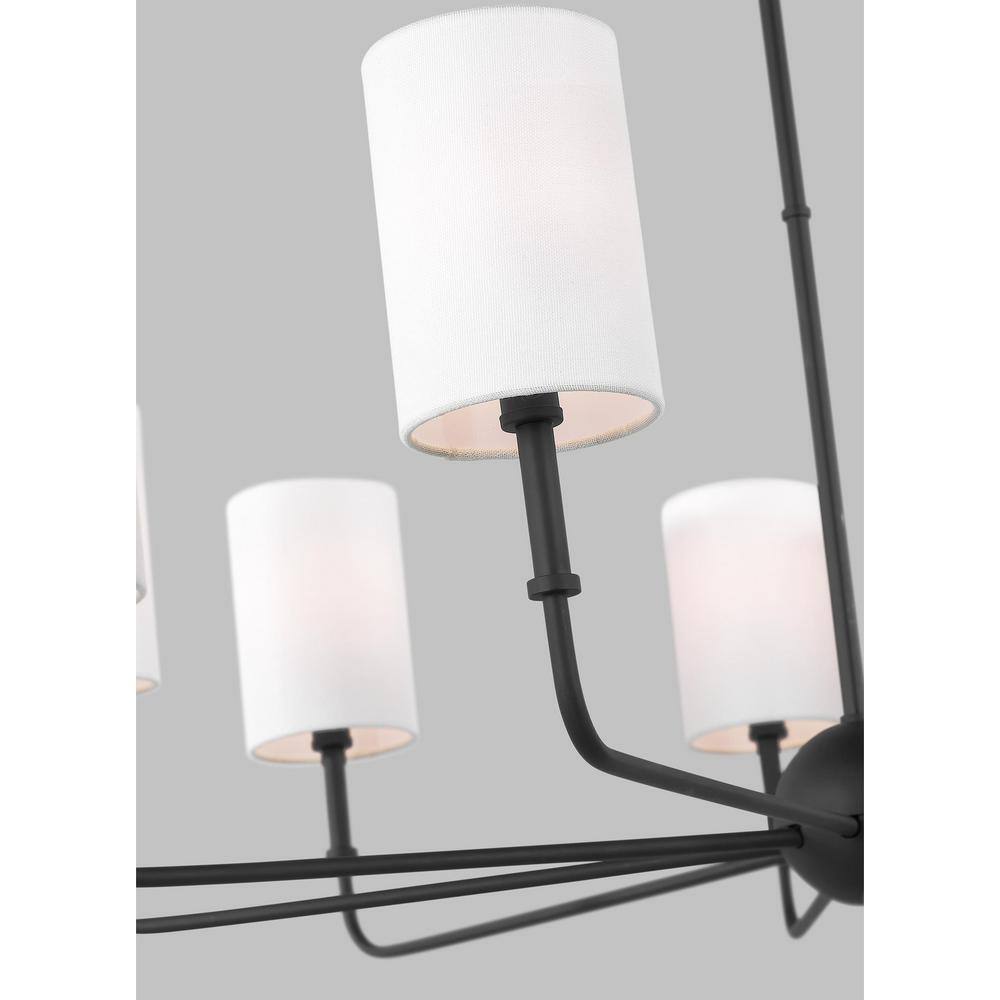 Midnight Black 9-Light Chandelier with White Linen Shades