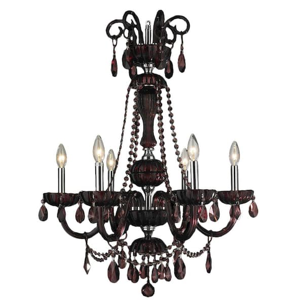 Worldwide Lighting Carnivale 6-Light Polished Chrome and Cranberry Red Crystal Chandelier
