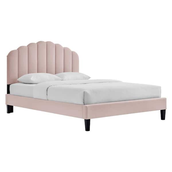 MODWAY Daisy Performance Velvet Full Platform Bed in Pink