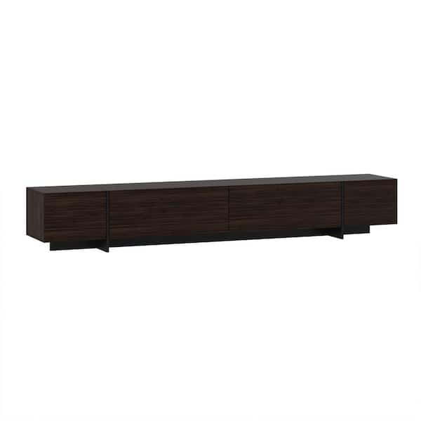 FUFU&GAGA Black and Brown Wooden Grain TV Stand, Entertainment Center Fits TV's up to 90 in. with 4 with Door Shelves for Storage