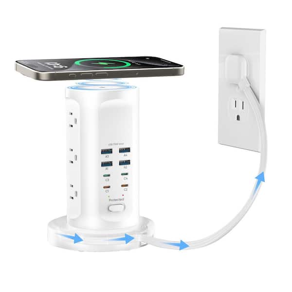 Desk Clamp Power Strip – 4 Outlets, 4 USB Ports, 6.5ft Flat Plug Cord, Black
