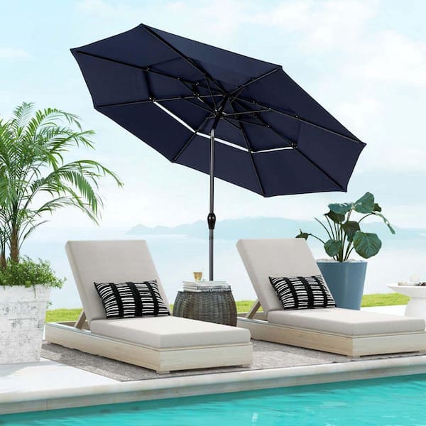 SUNRINX 10 ft. Aluminium Market Tilt Patio Umbrella with Hand Crank Tilt in  Navy Blue HWJ64058NB