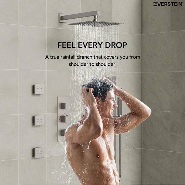 EVERSTEIN 3-Spray Patterns Thermostatic Wall Mount Rain Dual