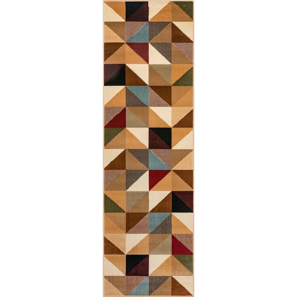 Barclay Emine Modern Geometric Ivory Multi 2 ft. 3 in. x 7 ft. 3 in. Runner Area Rug