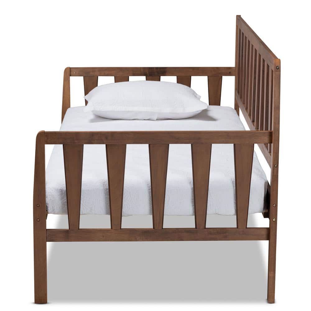 Walnut Brown Twin Wood Daybed with Trundle and Slats