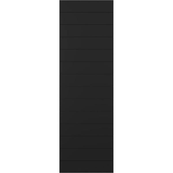 Ekena Millwork 15 in. x 38 in. True Fit PVC Horizontal Slat Modern Style Fixed Mount Board and Batten Shutters Pair in Black