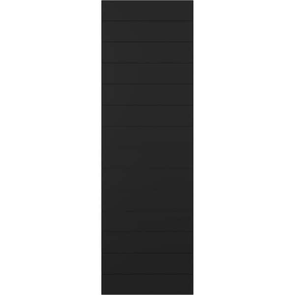 Ekena Millwork 15 in. x 70 in. True Fit PVC Horizontal Slat Modern Style Fixed Mount Board and Batten Shutters Pair in Black