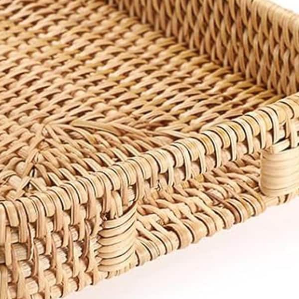 Unbranded Hand Woven Tray with Handle Natural Color Rattan 11. 8 x 7.9 x 2 in. Brown Rectangular