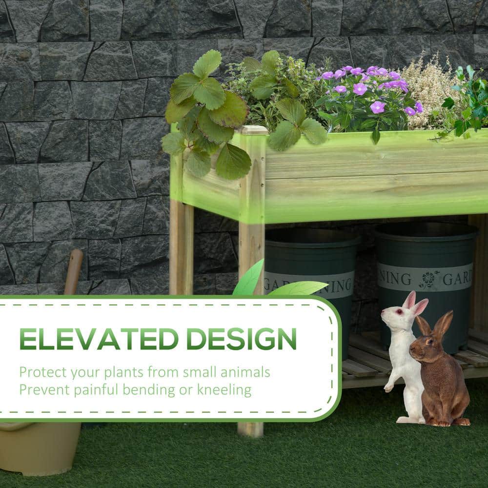 Outsunny Elevated Fir Wood Planter Box with Storage Shelf