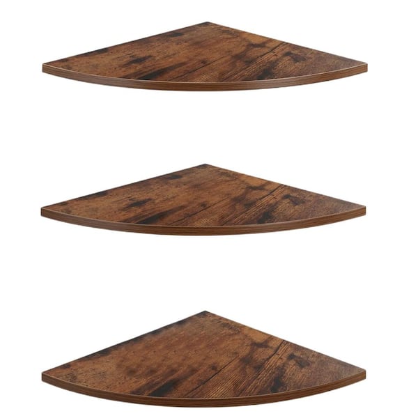 Oumilen Set of 3 Floating Corner Shelves Brown Wall Mounted Wood Shelves