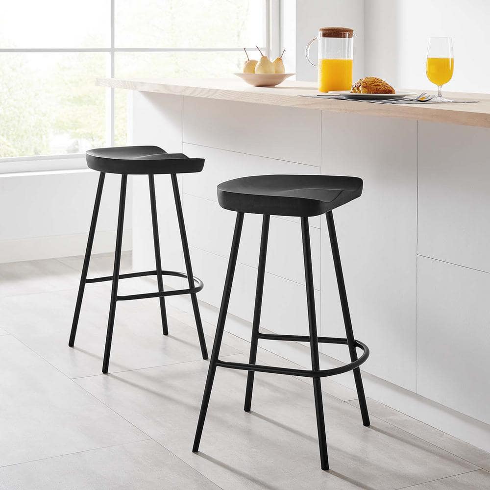 Black Adjustable Saddle Style Wood and Metal Counter Stools