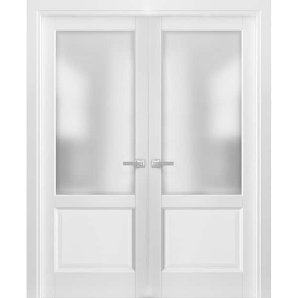 72 in. x 84 in. White Finished Universal/Reversible Clear Glass Solid Wood Assembly Required Interior Door Kit