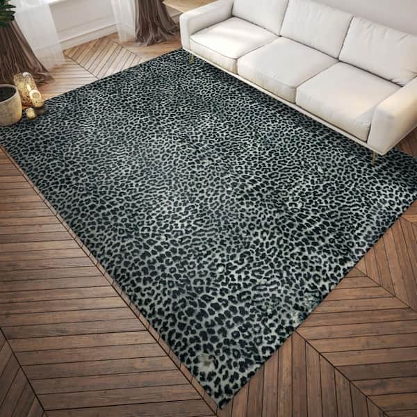 8 X 10 Black Animal Print Runner Rug