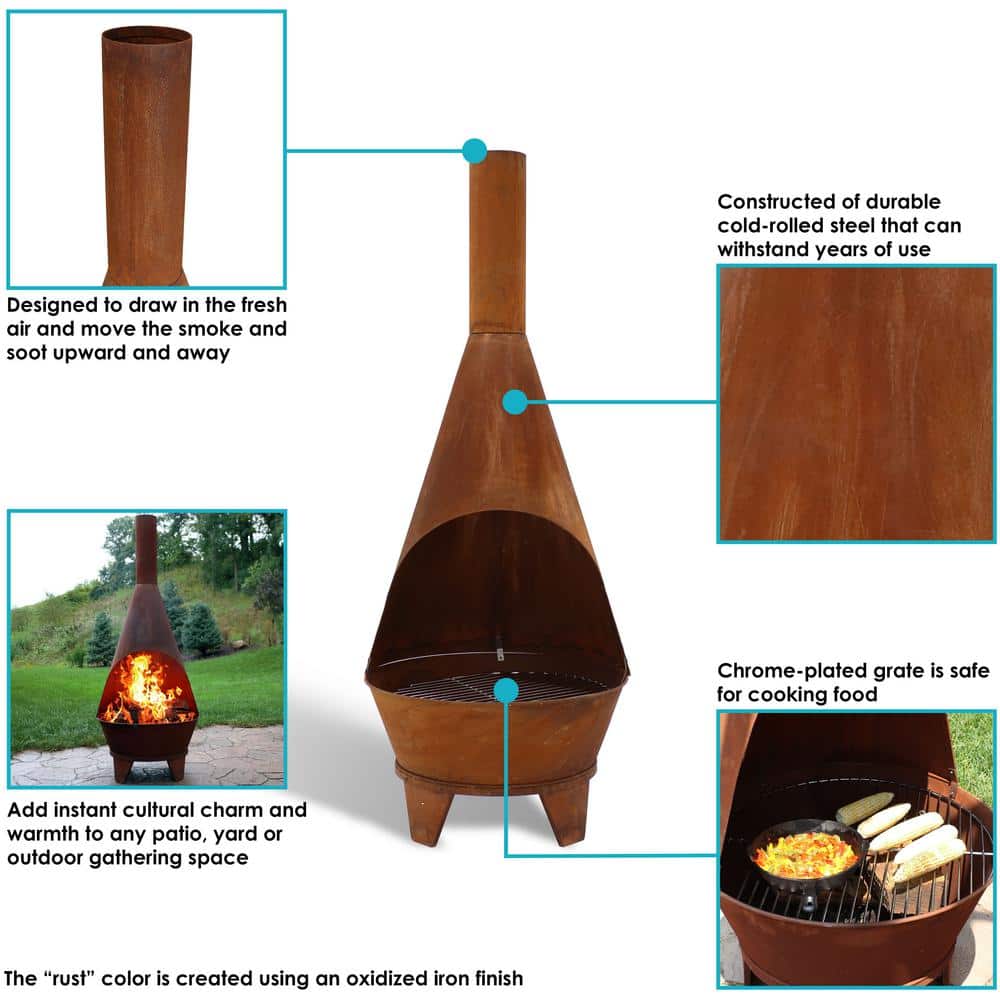 75'' Bronze Cold-Rolled Steel Wood-Burning Chiminea Fire Pit
