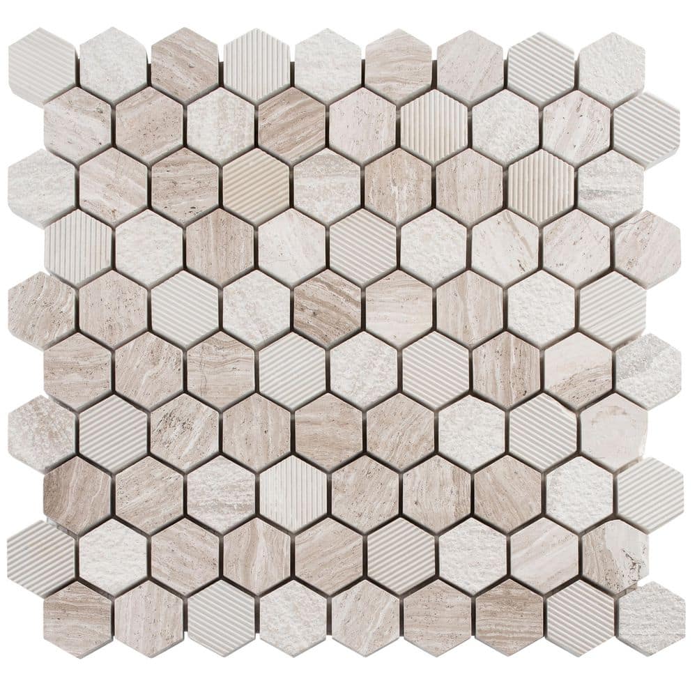 Amarillo Sandy Tan White 4.5 in. x 8.25 in. Natural Stone Honeycomb Smooth 
