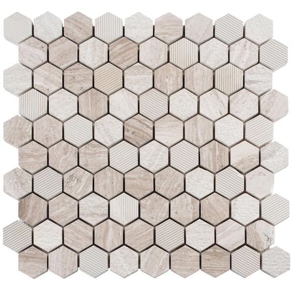 ANDOVA Amarillo Sandy Tan White 4.5 in. x 8.25 in. Natural Stone Honeycomb Smooth Matte Mosaic Tile Sample