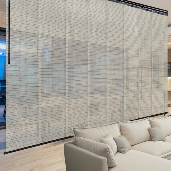 EMOH Ornate Ash 130 in. - 175 in. W x 116 in. L Adjustable 8-Panel Black Double Rail Panel Track with 23.5 in. Slates