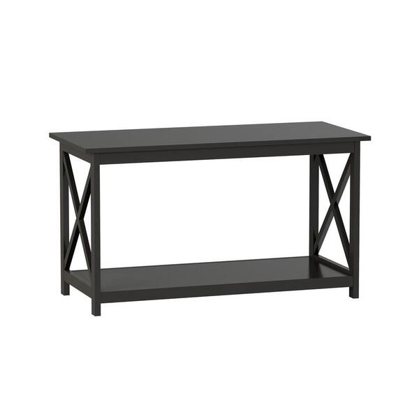 Lavish Home 40 in. Gray Medium Rectangle Wood Coffee Table with Shelf