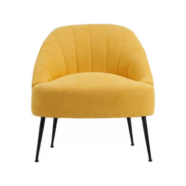 URTR Yellow Polyester Fabric Thick Foam Padded Accent Chair Living Room Bedroom Side Chair with Backrest (Set of 1)