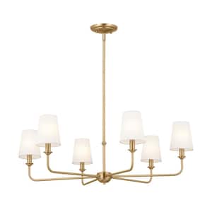 Pallas 32.25 in. 6-Light Brushed Natural Brass Traditional Shaded Circle Chandelier for Dining Room