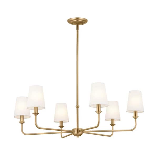 KICHLER Pallas 32.25 in. 6-Light Brushed Natural Brass Traditional Shaded Circle Chandelier for Dining Room