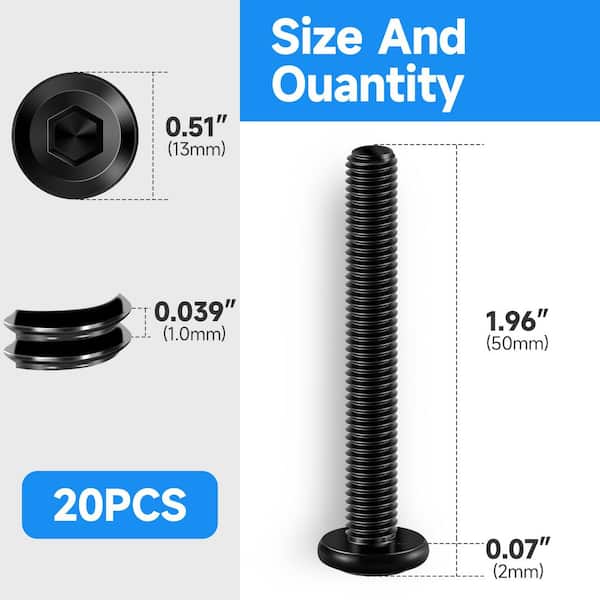 M6 x 50 mm Black Oxide Stainless Steel Hex Button Head Socket Screw (20-Pack)