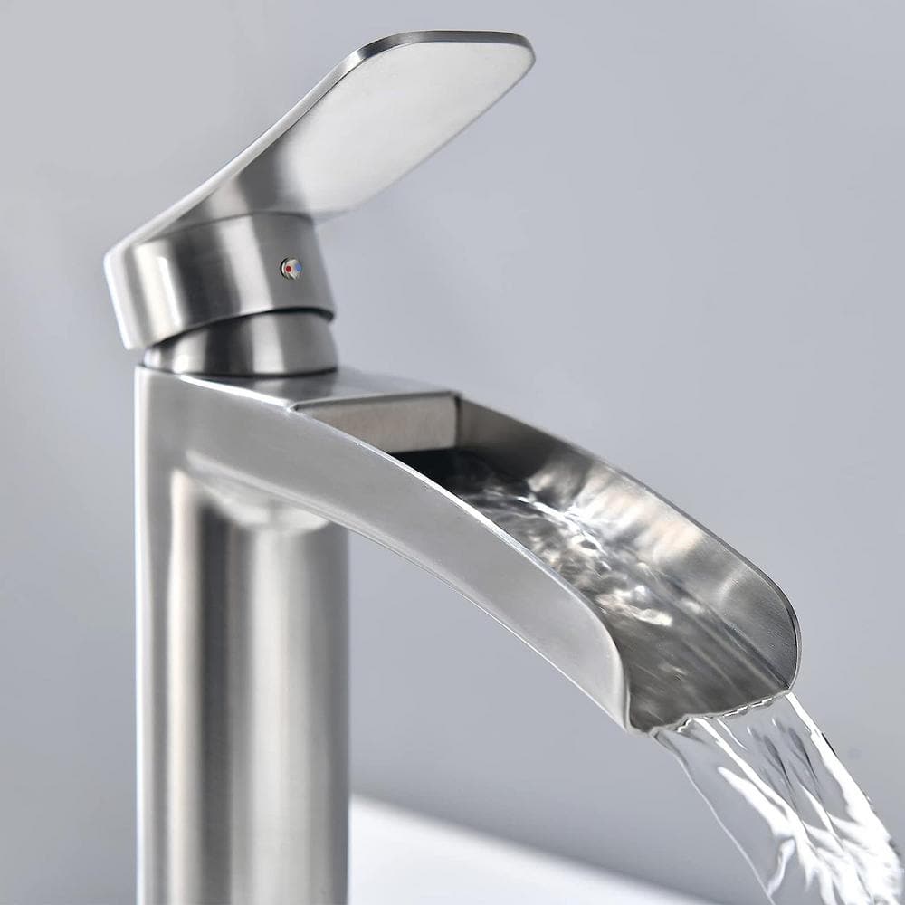 Brushed Nickel Tall Single Handle Bathroom Faucet with Waterfall Spout