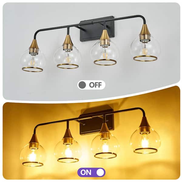30.9 in. 4-Light Black and Gold Vanity Light with Clear Glass Shade