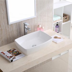 Valera 19 in. Vitreous China Rectangular Vessel Bathroom Sink in White