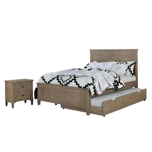 Rampini 3-Piece Warm Gray Full Wood Bedroom Set, Bed with Trundle and Nightstand