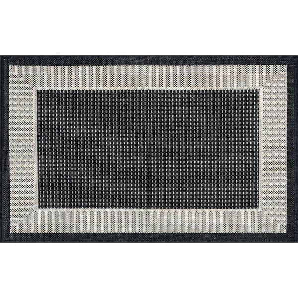 Eco Striped Border Black 2 ft. x 3 ft. Indoor/Outdoor Area Rug