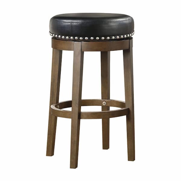 Benjara 30.5 in. Black and Brown Backless Wooden Frame Bar Stool with Faux Leather Seat