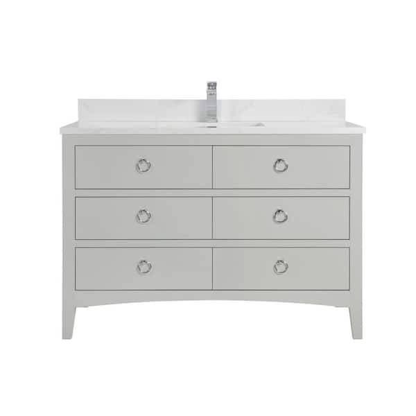 French Contemporary 48 in. 1-Freestanding Silver Strand Bath Vanity w/ White Artificial Stone Top Assembled Bath Vanity