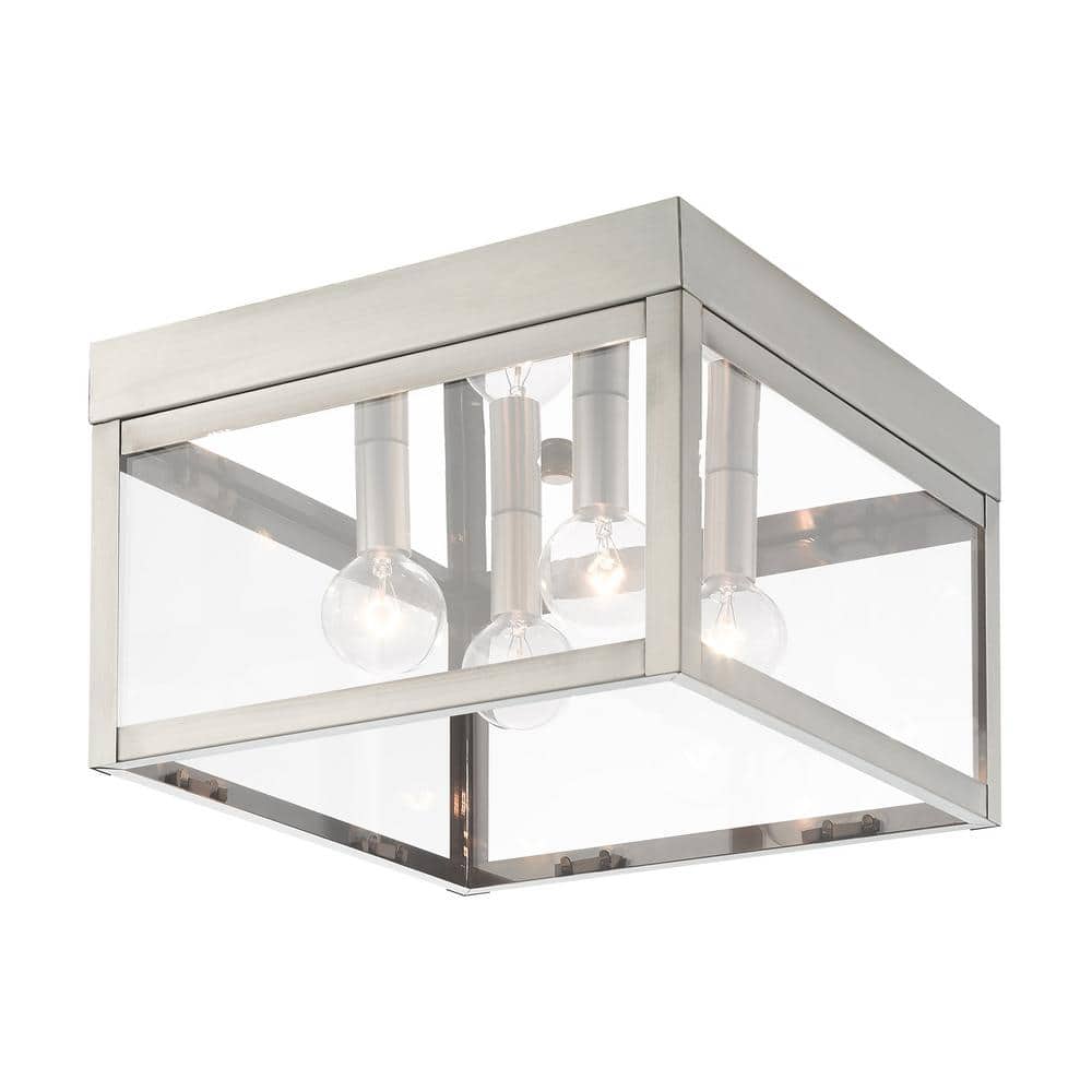 Nyack Brushed Nickel 4-Light Outdoor Flush Mount with Clear Glass