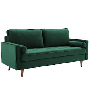Valour 73 in. Green Velvet 3-Seater Tuxedo Sofa with Square Arms