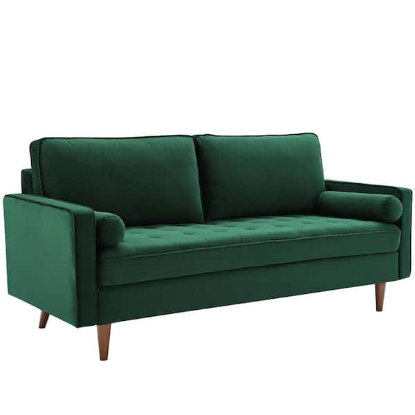 MODWAY Valour 73 in. Green Velvet 3-Seater Tuxedo Sofa with Square Arms