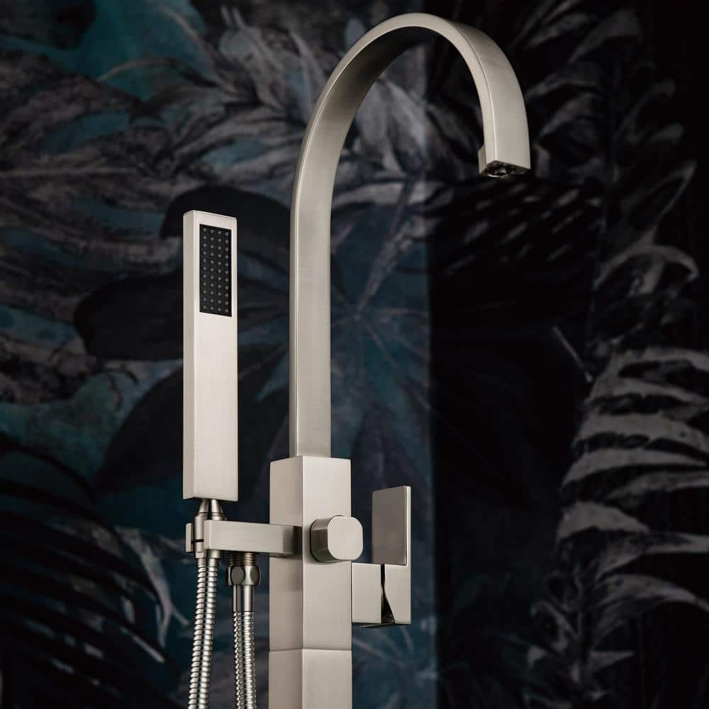 Brushed Nickel Freestanding High Arc Tub Faucet with Hand Shower