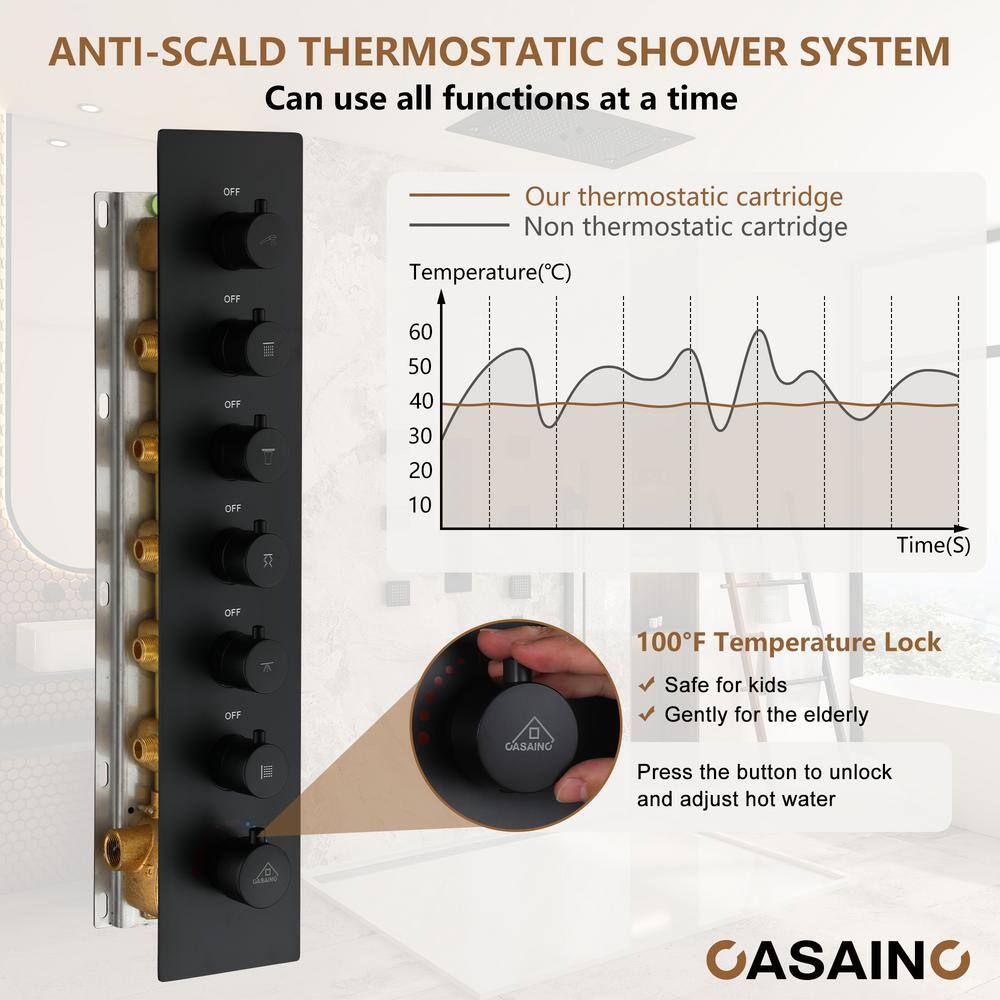 Matte Black Stainless Steel Ceiling-Mounted LED Shower System